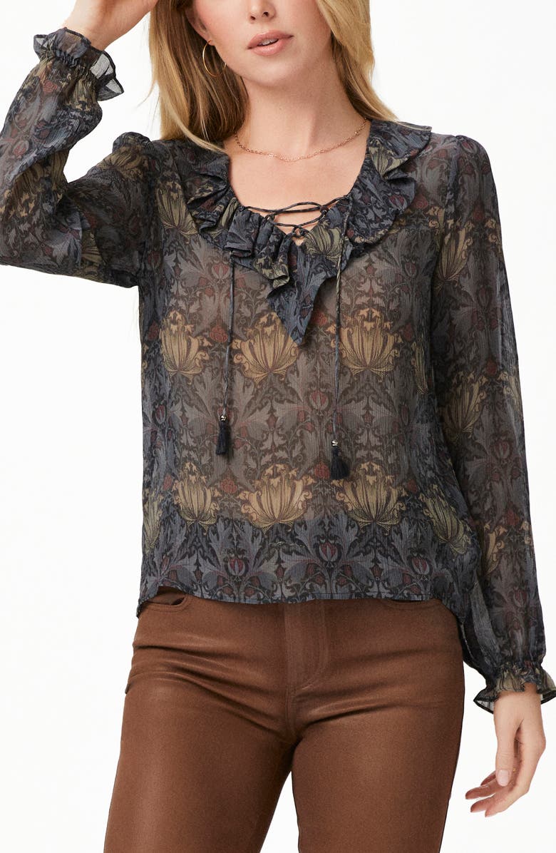 PAIGE Ilara Silk Top, Alternate, color, Charcoal/ Iced Slate