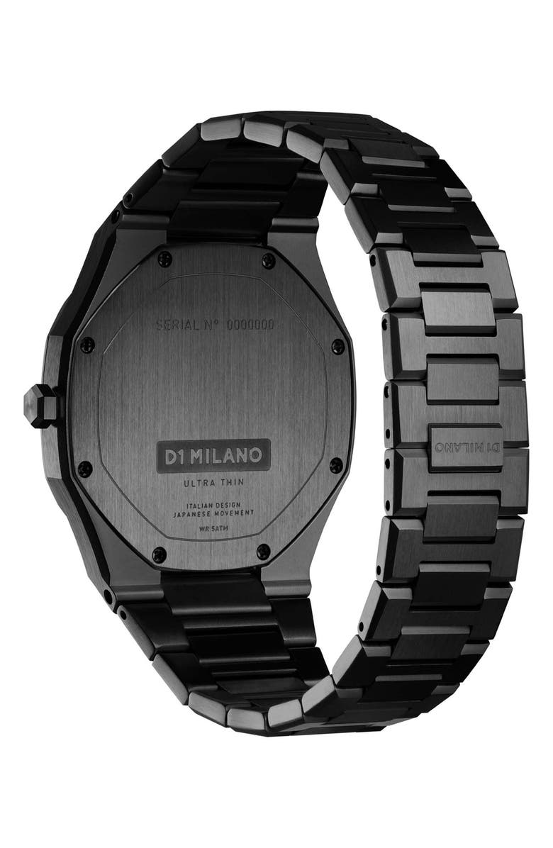 D1 Milano Black DLC Ultra Thin Bracelet Watch, 40mm, Alternate, color, Black