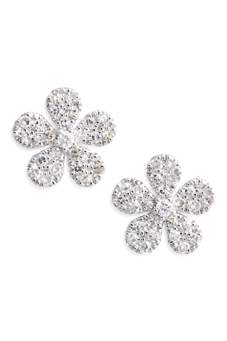 Diamond Pavé Flower Stud Earrings, Main, color, SILVER