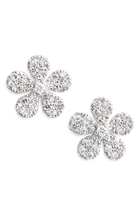 Diamond Pavé Flower Stud Earrings