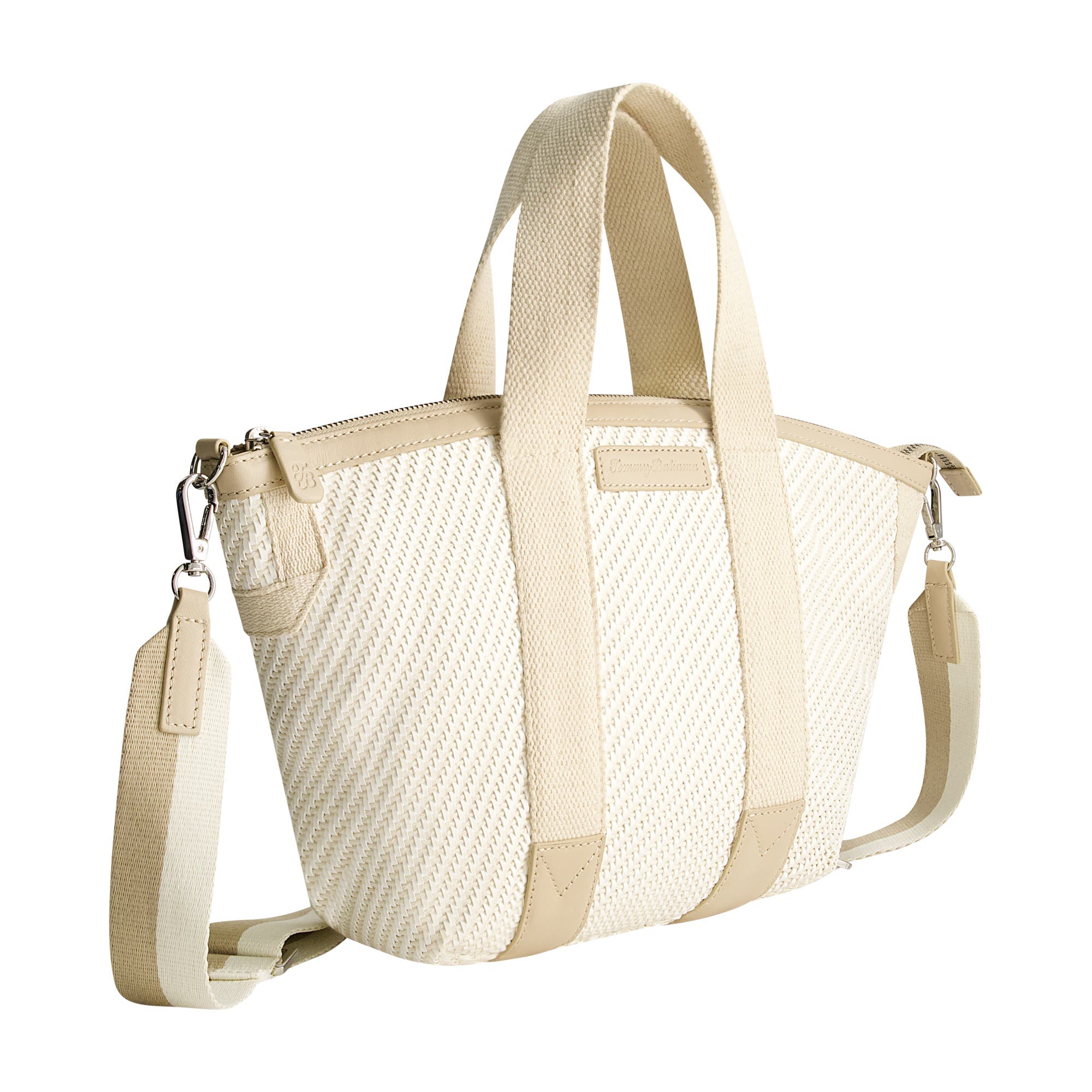 Tommy Bahama Soft Woven Zip-Top Tote, Alternate, color, Tan/White