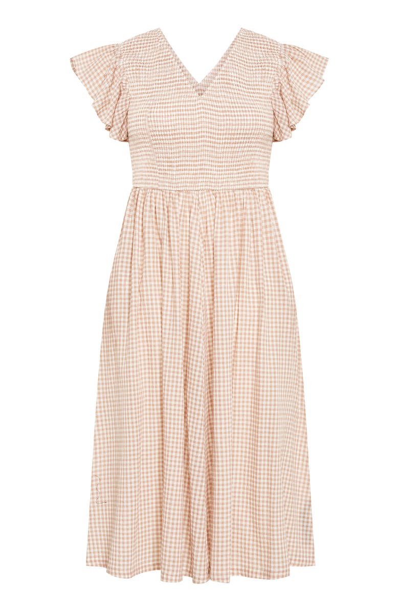 City Chic Charley Smocked Sundress, Alternate, color, Natural Check