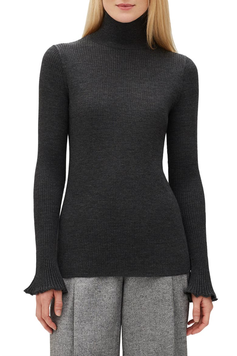 Rib Knit Merino Wool Sweater, Main, color, SMOKE