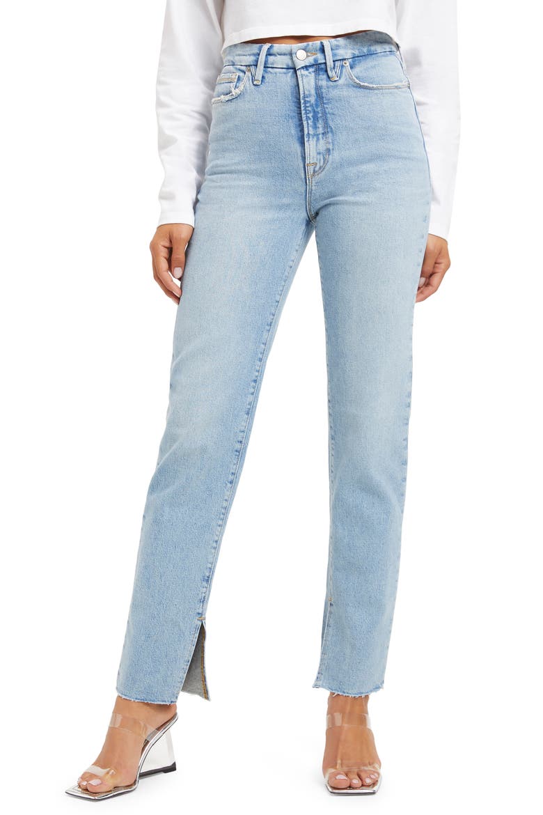 Good Boy High Waist Side Slit Raw Hem Jeans, Main, color, INDIGO118