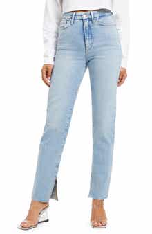 Good American Good Boy High Waist Side Slit Raw Hem Jeans