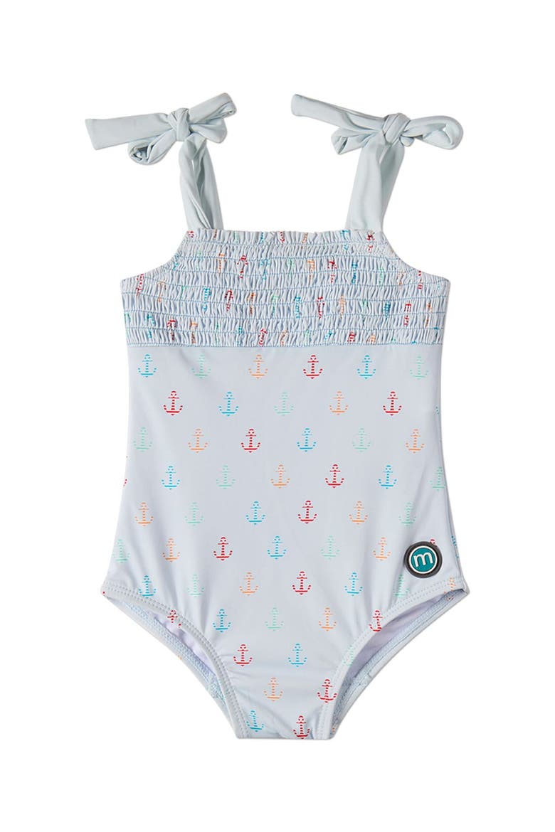 Kids' Sail and Anchor Shirred Tie-Strap Swimsuit, Main, color, Blue