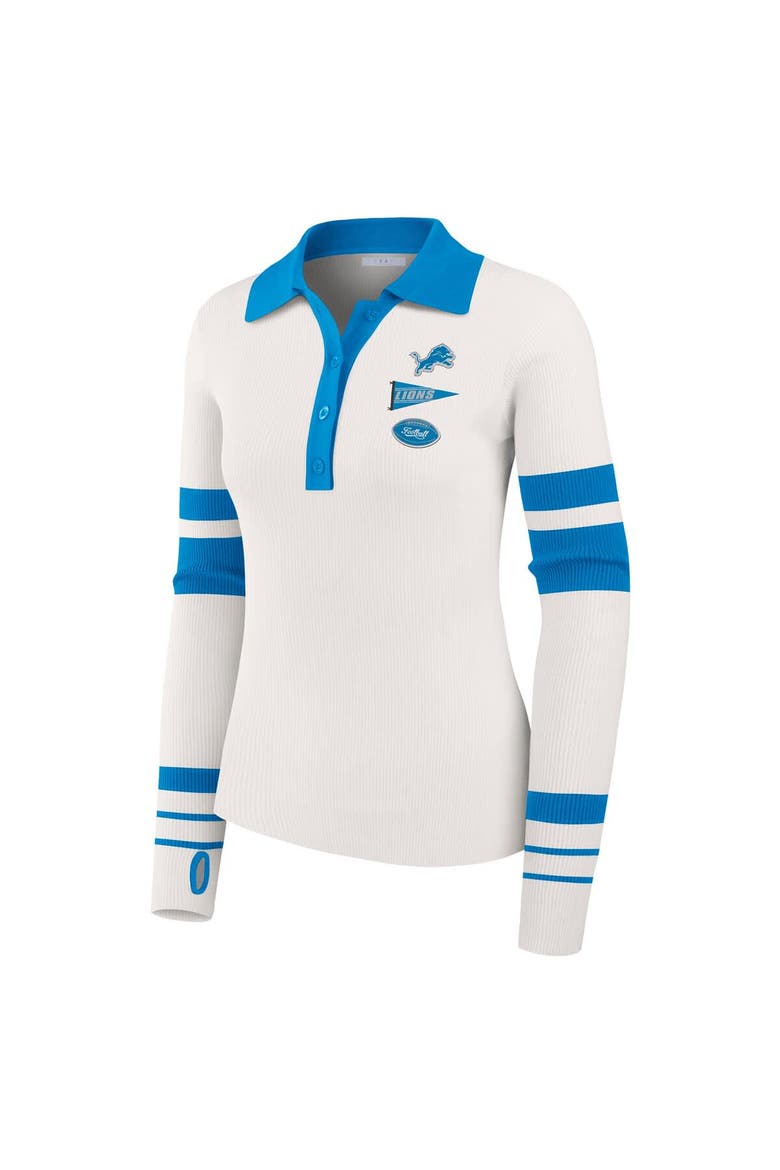 Women's WEAR by Erin Andrews White Detroit Lions Ribbed Henley Polo Sweater, Alternate, color, White