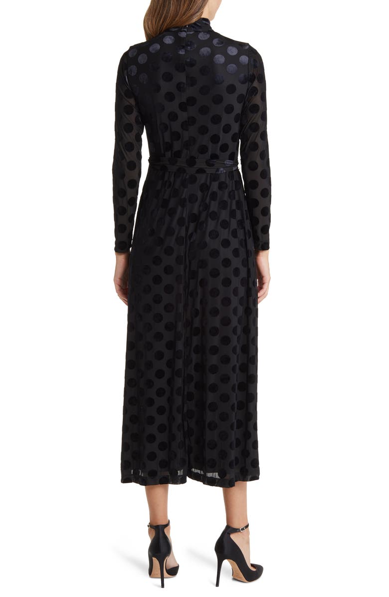 Anne Klein Velvet Dot Mock Neck Long Sleeve Dress, Alternate, color,