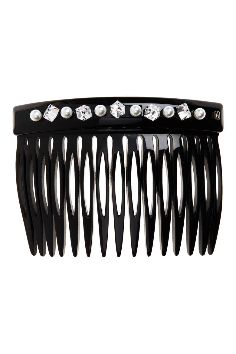 Crystal & Faux Pearl Hair Comb, Main, color, BLACK