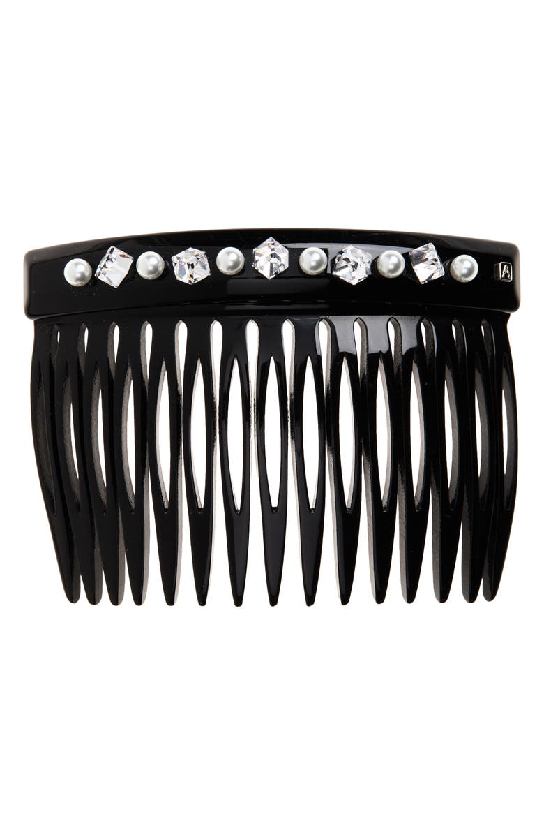 Alexandre de Paris Crystal & Faux Pearl Hair Comb, Main, color, Black