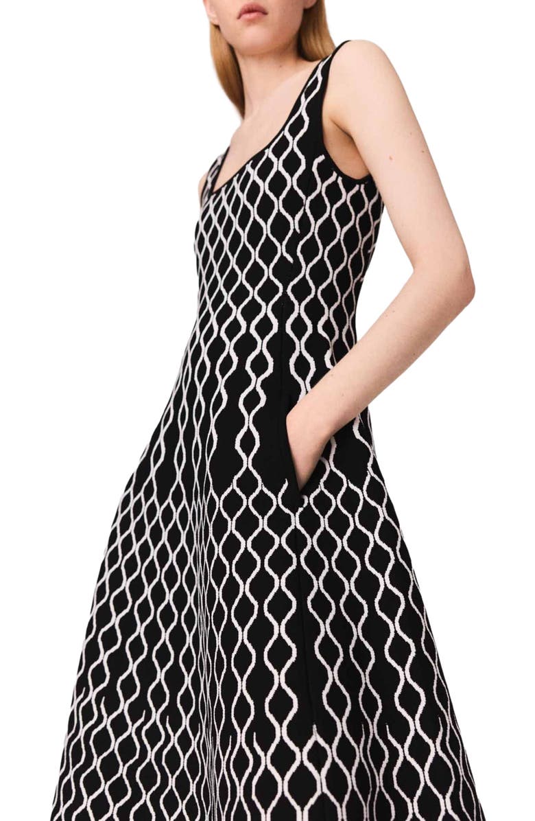 maje Jacquard knit midi dress, Alternate, color, Black / White