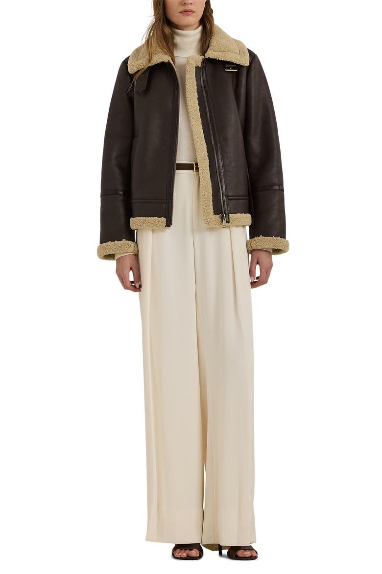 Faux Leather & Faux Shearling Bomber Jacket, Alternate, color, CIRCUIT BROWN