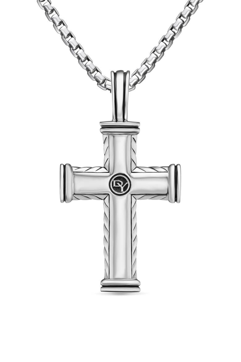 Chevron Cross Pendant in Sterling Silver with Diamonds, Alternate, color, STERLING SILVER