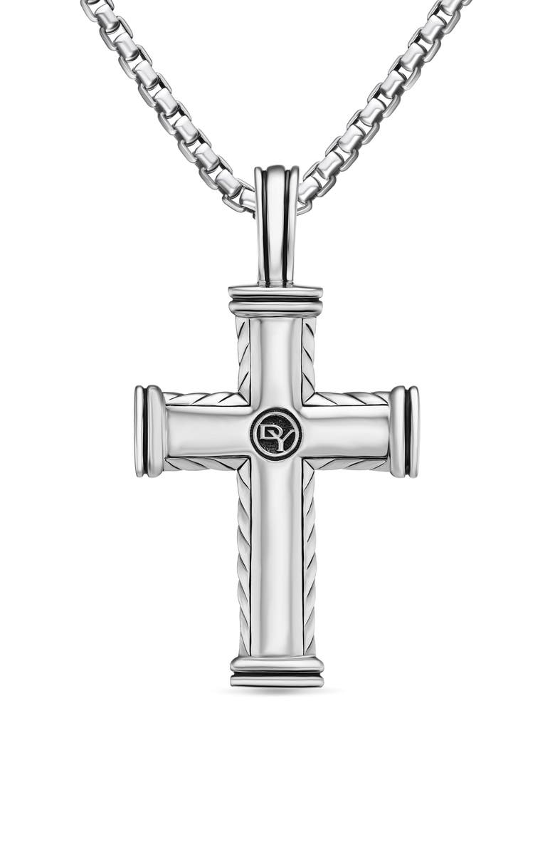 David Yurman Chevron Cross Pendant in Sterling Silver with Diamonds, Alternate, color, Sterling Silver