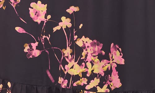 Vince Camuto Floral Print Long Sleeve Maxi Dress In Black