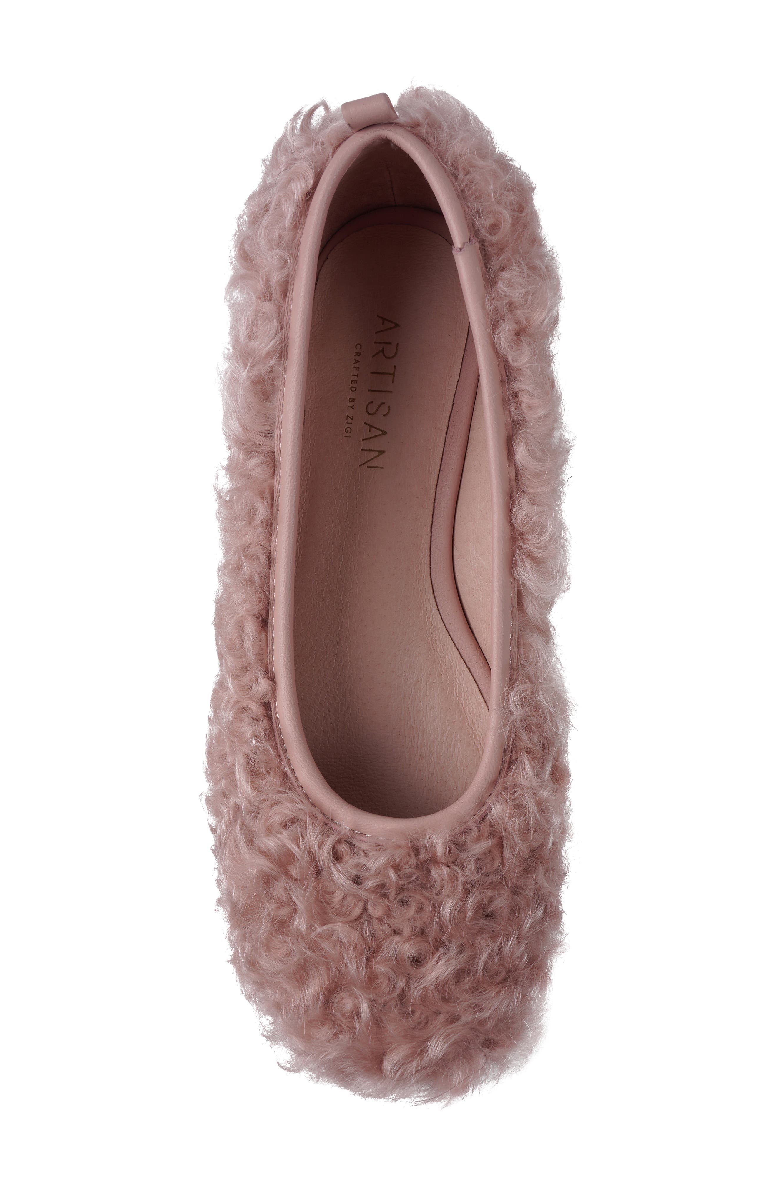 Quincy Faux Fur Flat, Alternate, color, PINK LEATHER