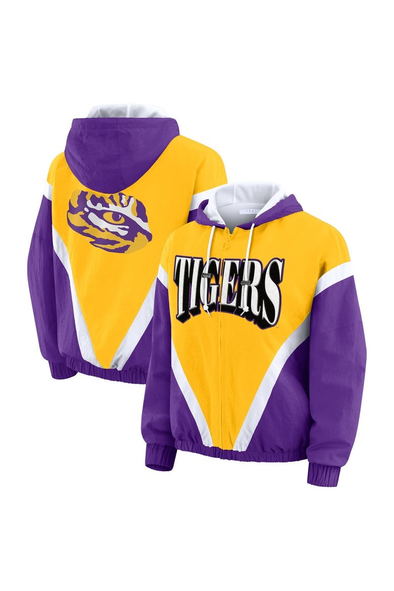 Women's WEAR by Erin Andrews Gold/Purple LSU Tigers Colorblock Full-Zip Hoodie Windbreaker Jacket, Main, color, Gold