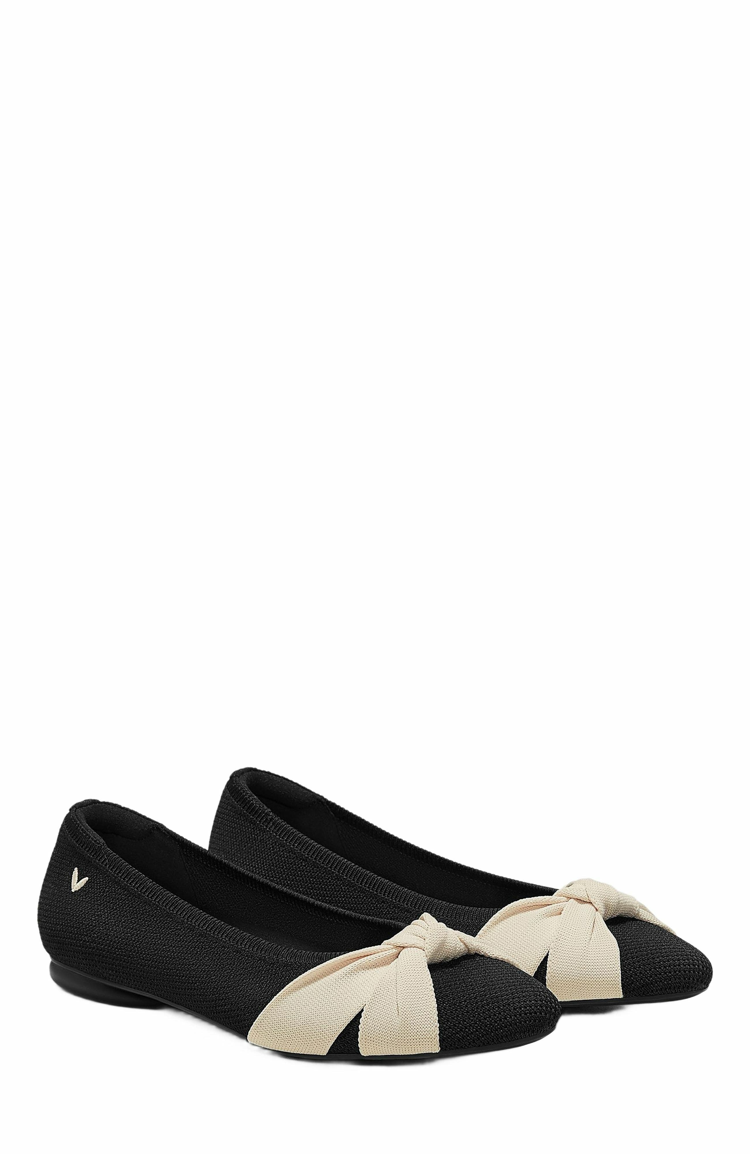 VIVAIA Almond-Toe Knotted Flats, Main, color, Black Cream Ivory