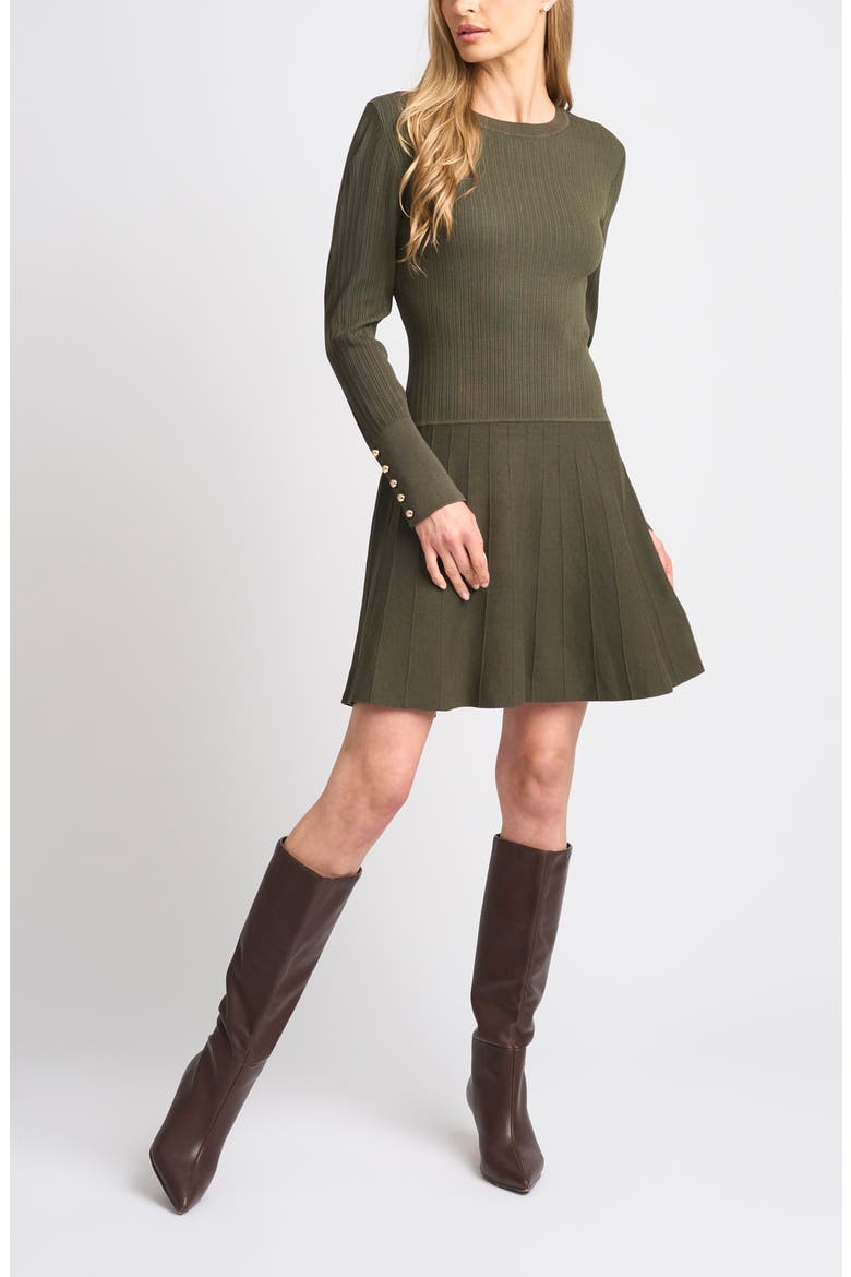 Karla Button Cuff Minidress, Main, color, MIDNIGHT OLIVE