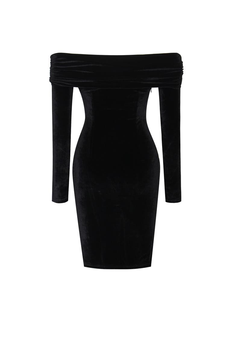 Miss Circle Ashton Off Shoulder Velvet Long Sleeve Bodycon Dress, Alternate, color, Black