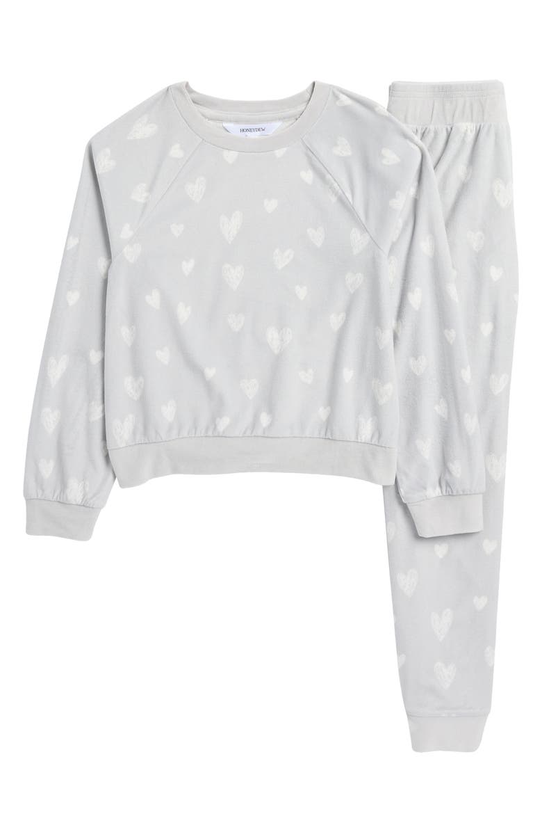 Honeydew Kids' Snuggle Up Print Lounge Sweatshirt & Joggers Set, Main, color, Light Grey Hearts