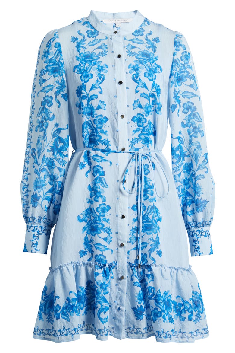 Floral Print Long Sleeve Shirtdress, Alternate, color, BLUE