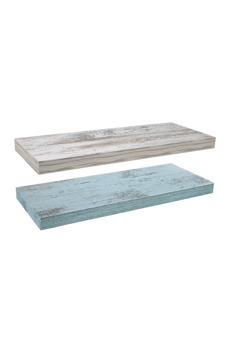SORBUS Blue White Floating Rectangle Wall Shelf - Set of 2, Alternate, color, White - Green