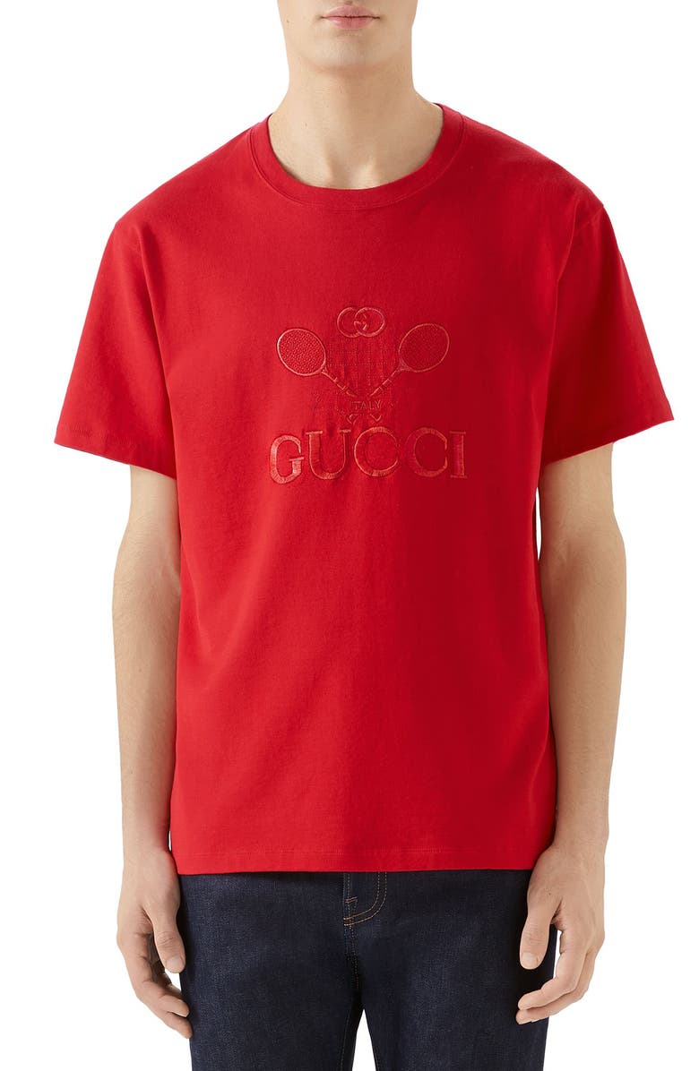 Gucci Tennis Embroidered Cotton T-Shirt, Main, color, 