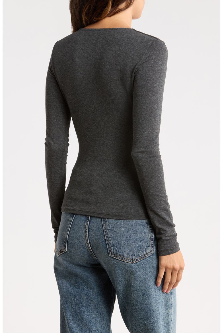 Shirred V-Neck Long Sleeve Top, Alternate, color, HEATHER CHARCOAL