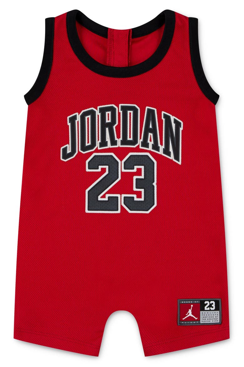 Jumpman 23 Jersey Romper, Main, color, GYM RED