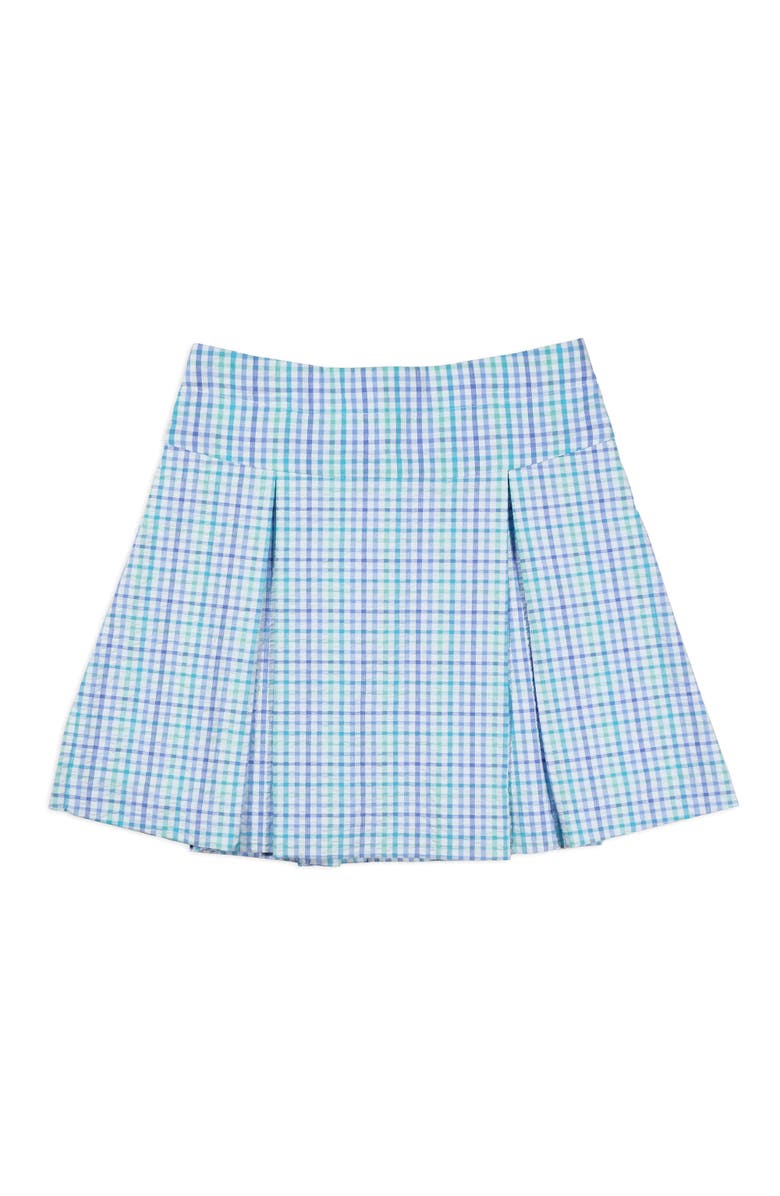 Florence Eiseman Plaid Seersucker Pleated Skirt, Main, color, Blue / Navy