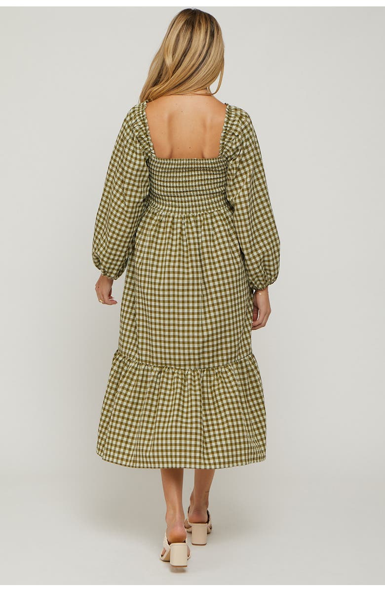 PinkBlush Gingham Long Sleeve Midi Dress, Alternate, color, Olive Green