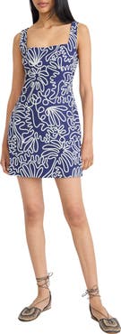 The Good Journey Squiggle Print Square Neck Linen Blend Minidress