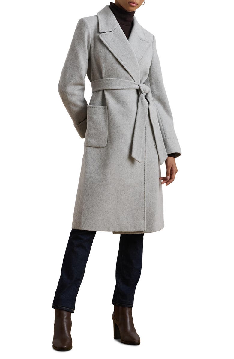 Lauren Ralph Lauren Belted Wool & Cashmere Blend Wrap Coat, Main, color, Light Heather