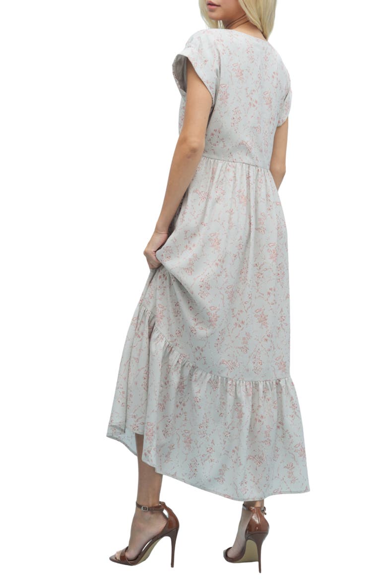 Floral Cinched Midi Dress, Alternate, color, CLOUD/ ROSE