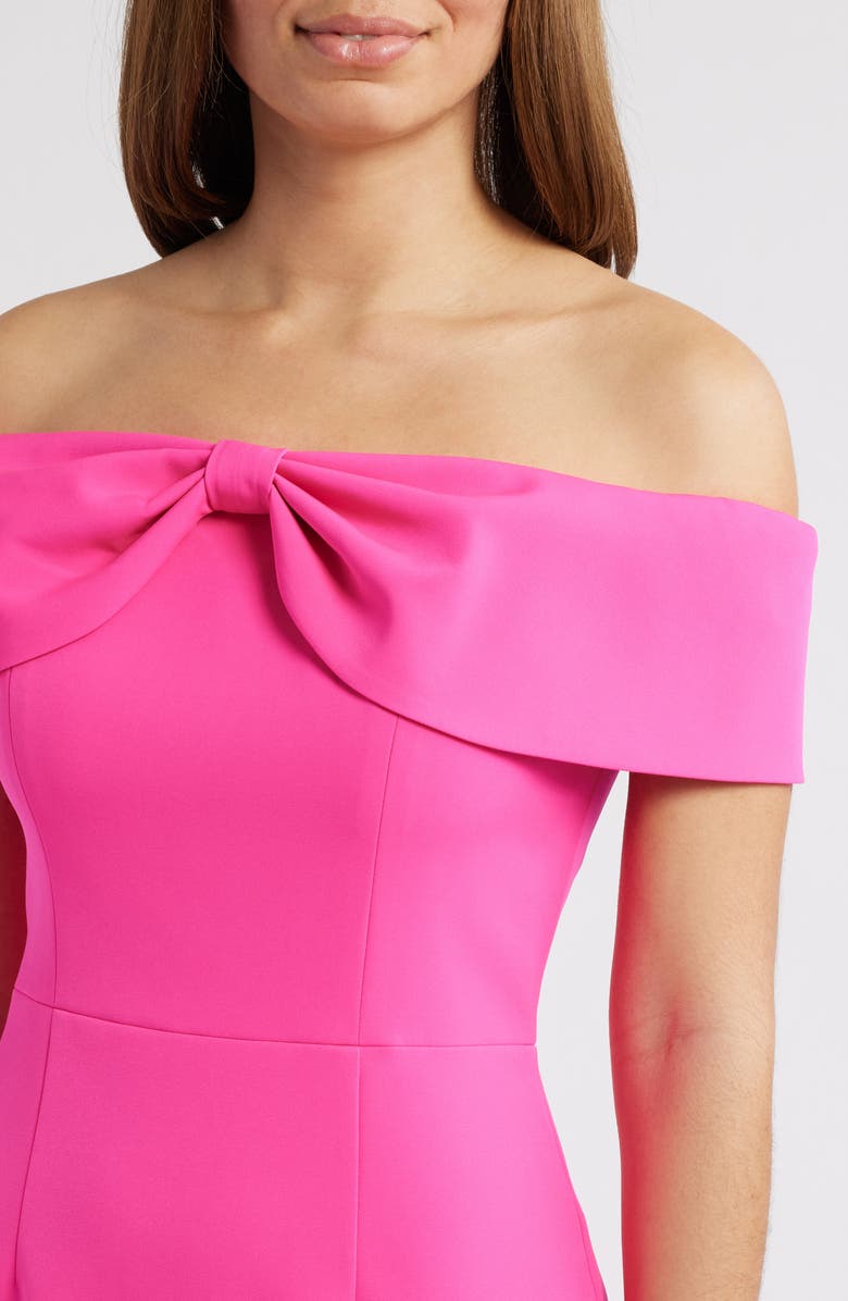 Eliza J Bow Off the Shoulder Midi Dress, Alternate, color, Hot Pink