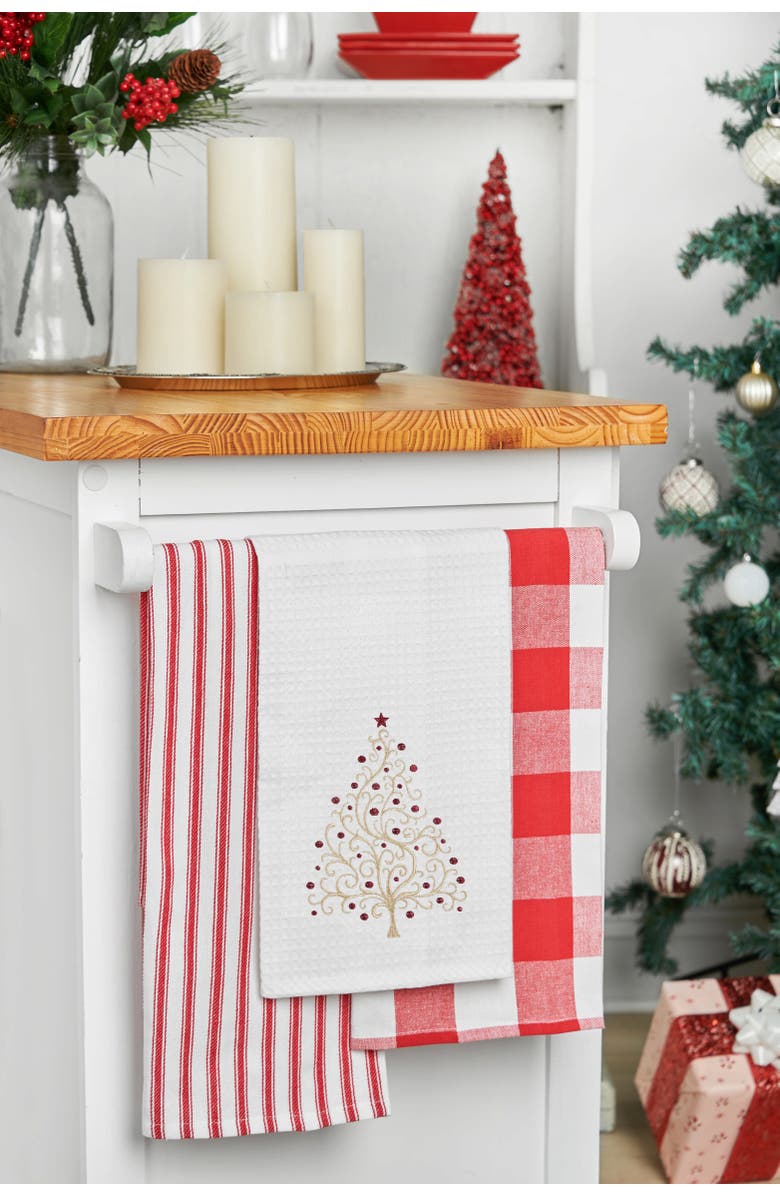 C&F Home Christmas Tree Swirl 100% Cotton Waffle Weave Dishtowel, Alternate, color, Gold