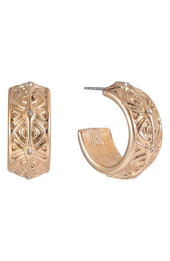 Rachel Rachel Roy Crystal Textured Hoop Earrings In Gold