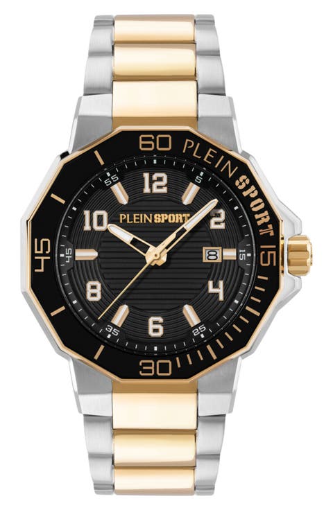 Titan Two Tone Three Hand Quartz Bracelet Watch, 44mm