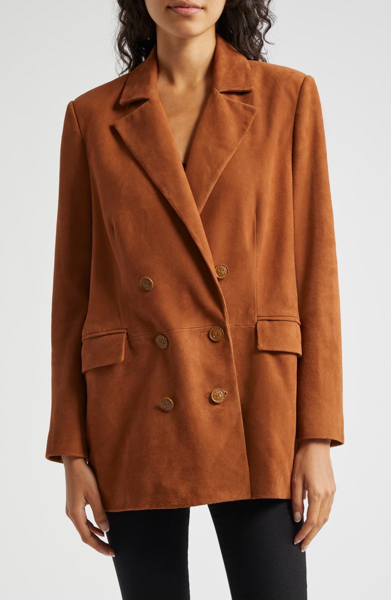 L'AGENCE Aimee Relaxed Fit Double Breasted Suede Blazer, Main, color,