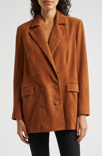 L'agence Aimee Relaxed Fit Double Breasted Suede Blazer In Brown