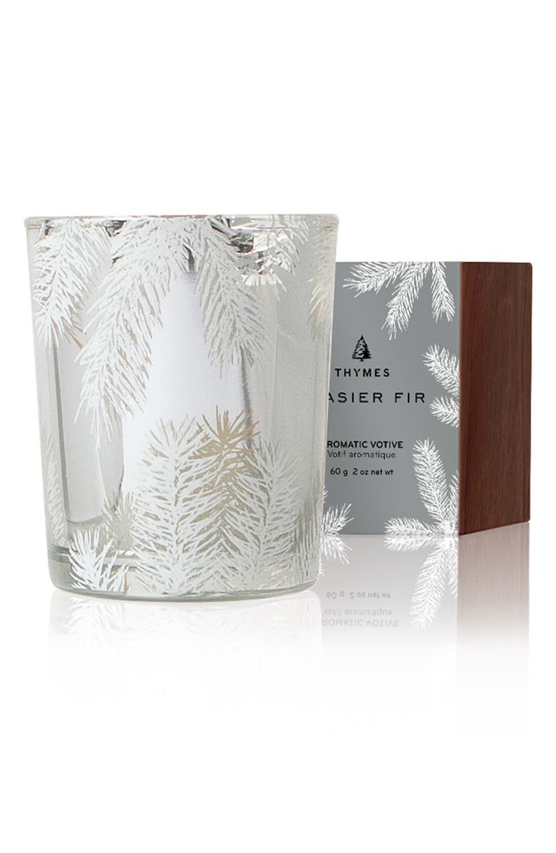 Thymes Frasier Fir Statement Boxed Votive Candle, Main, color, Silver