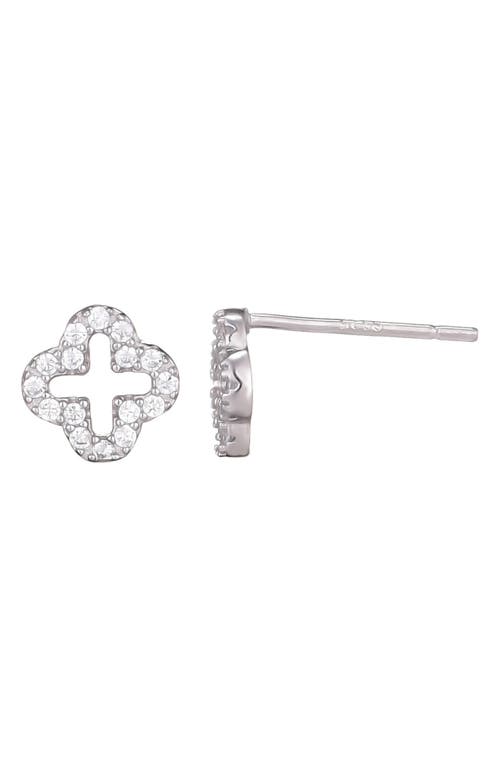 Adornia .925 Sterling Silver Mini Clover Cz Outline Studs In Metallic