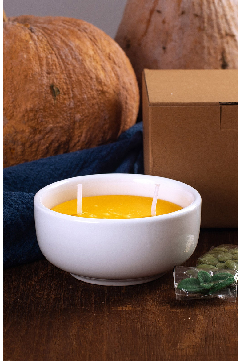 Pumpkin Soup Bowl Scented Candle, Alternate, color, Yellow / Orange