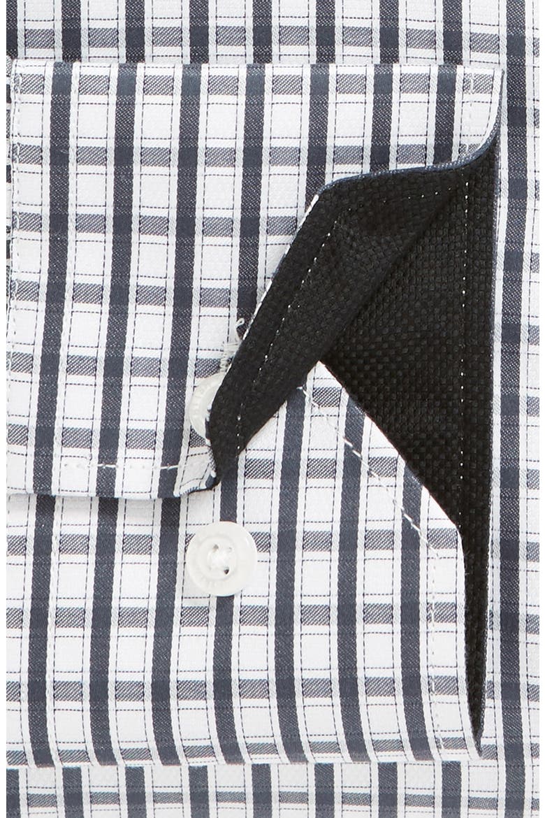 Trim Fit Check Dress Shirt, Alternate, color, BLACK