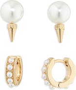 AllSaints Set of 2 Faux Pearl Stud & Huggie Hoop Earrings