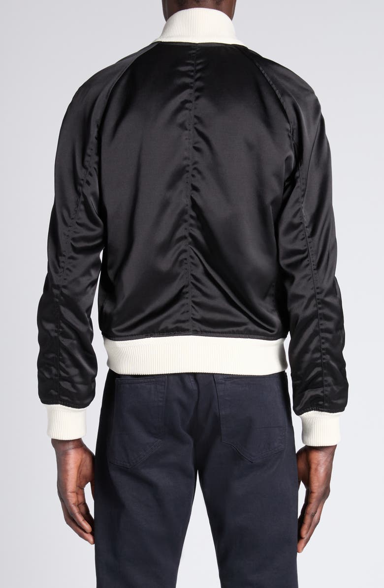 TOM FORD Shiny Satin Bomber Jacket, Alternate, color, Xbkwh Black/ White