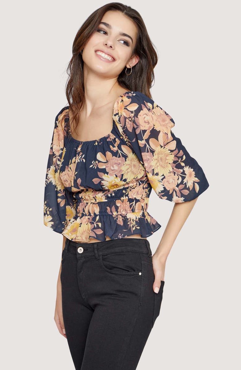 Lost + Wander Poets Floral Dream Top, Alternate, color, Black-Taupe