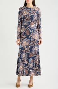 Julia Jordan Floral Long Sleeve Velvet Midi Dress