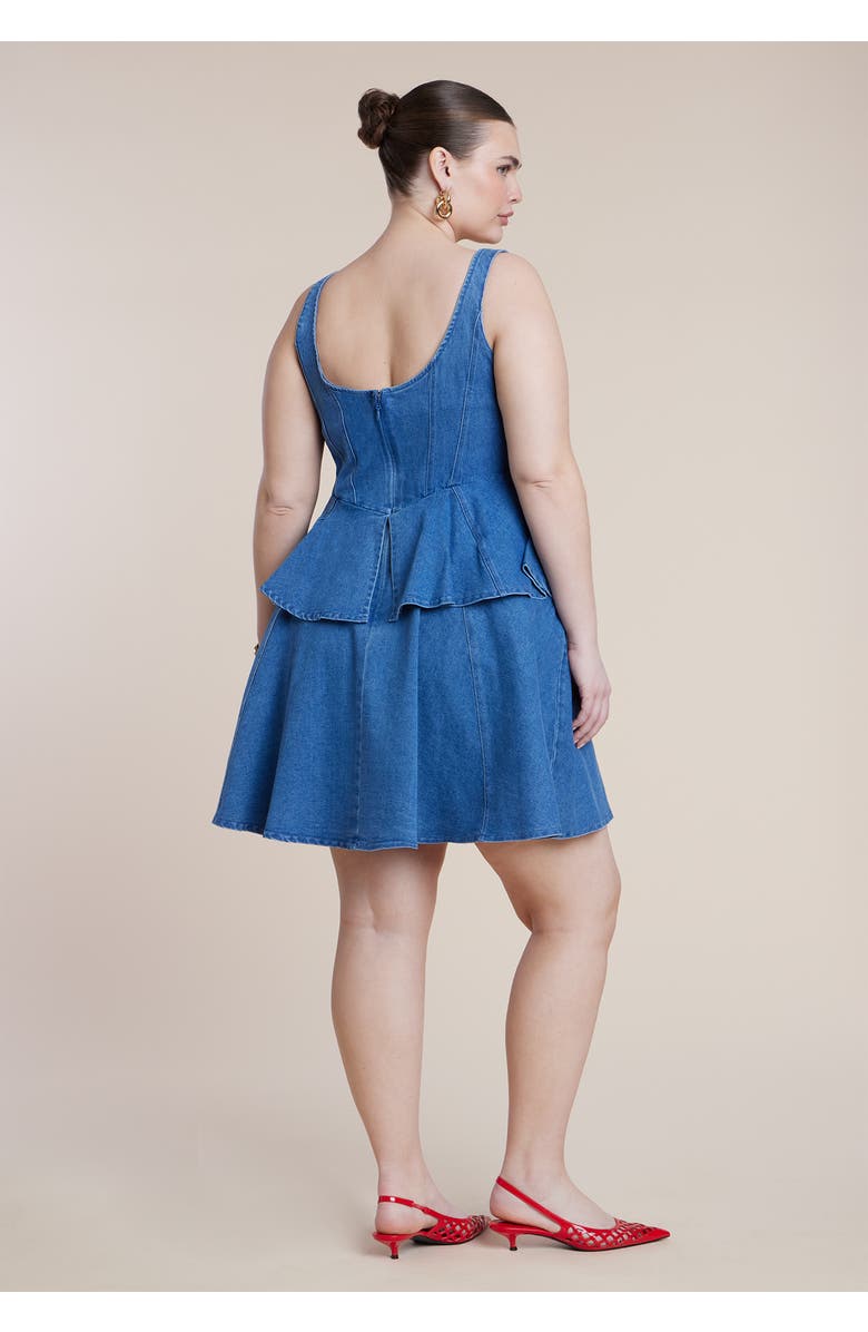 ELOQUII Denim Flower Applique Mini Dress, Alternate, color, Medium Wash